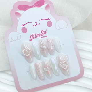   M123  KimSu Nailbox hồng pastel trắng đính trái tim 