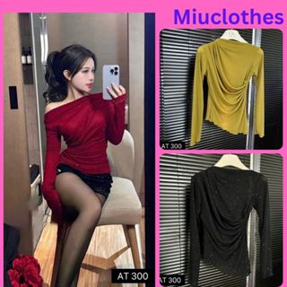 Áo Thun Nữ Thời Trang Bigsize Chất Thun Bắp Ánh Kim Lệch Vai Tay Dài Kim Tuyến Bling Ms 300 55-85Kg.