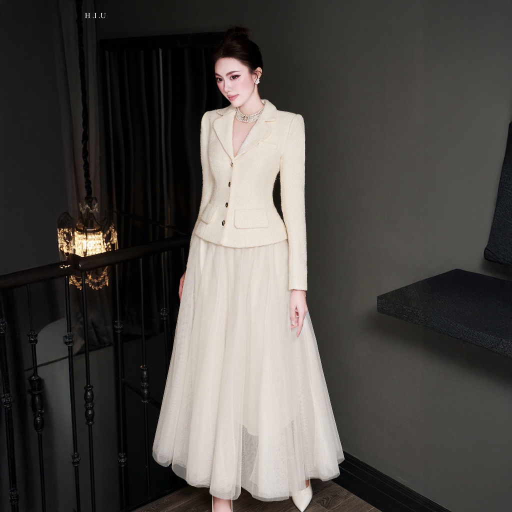 Lana Skirt | Chân váy nữ voan midi dáng dài H.I.U Fashion | thiết kế ly bay bồng bềnh 3 lớp thanh lị