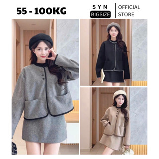  Set dạ ép nữ bigsize phối viền cúc dọc kèm chân váy A nhẹ nhàng cá tính SYN BIGSIZE 