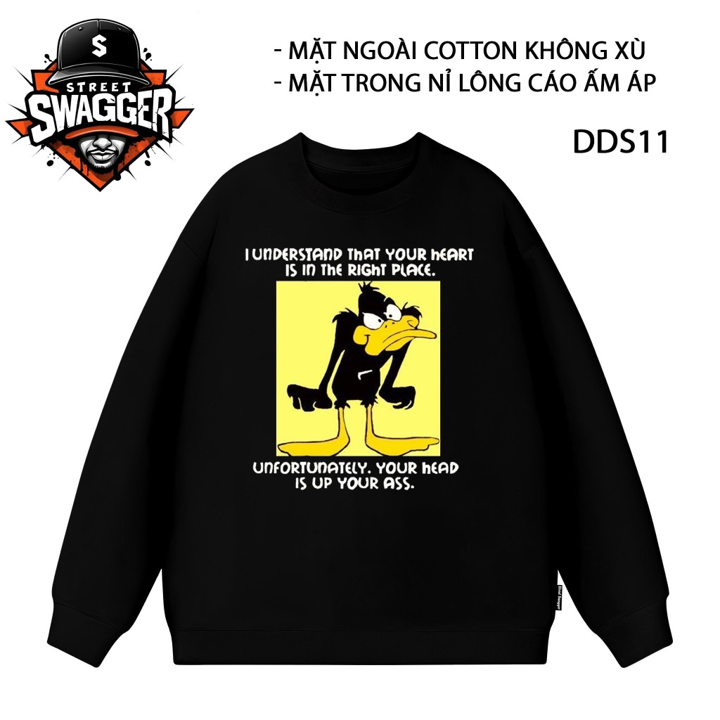 Áo nỉ lông cáo Sweatshirt Street Swagger Brand, Áo hoạt hình Daffy Duck, áo nỉ Looney Tunes DDS11