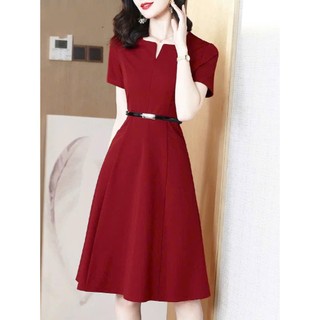 VD2412 Đầm nữ đỏ TM chanh xả (Tặng kèm belt)