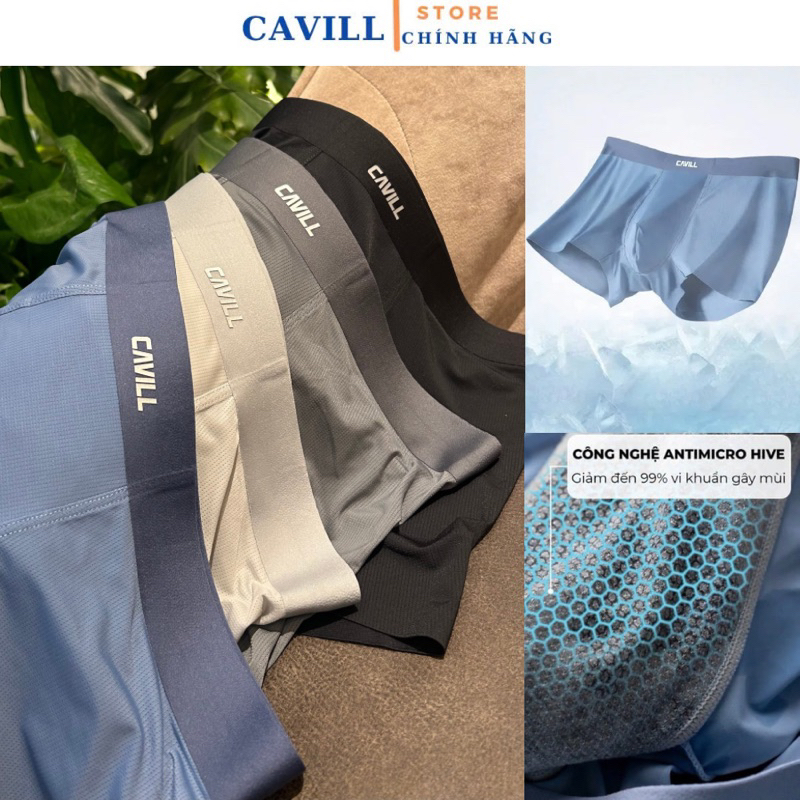 Quần lót Boxer nam CAVILL. Chất vải thông hơi, kháng khuẩn, khử mùi công nghệ Seamless không đường m
