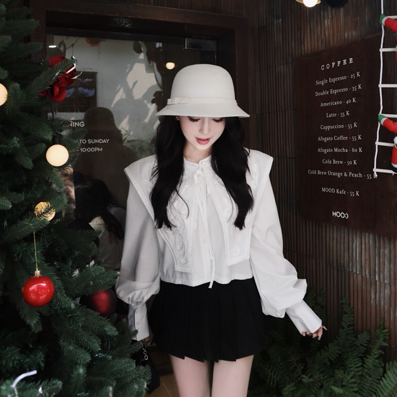 AMLY - Áo sơ mi phối cổ tiểu thư siêu xinh nữ😍 | BigBuy360 - bigbuy360.vn