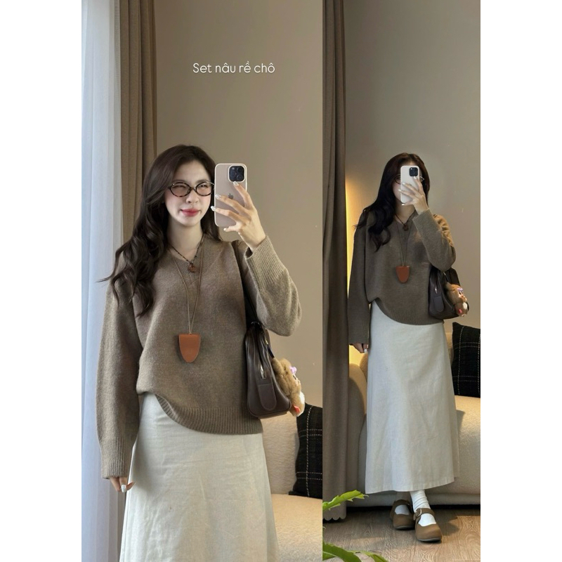 [ẢNH OLDSCHOOL] Áo len lông thỏ chui đầu cổ V tay suông (ảnh thật)