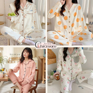 Bộ Pijama mặc bầu và sau sinh Chicmom có thiết kế cho con bú chất coton siêu mềm mát đủ size cao cấp