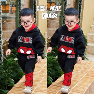  Bộ Nỉ Cho Bé Bộ Nỉ Dài Tay Nhện Đen Mũ Đỏ Hoodie Cho Bé - Nhà Cam 