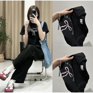 Áo thun Borip màu Đen Nơ Lavie dễ thương ( Freeszie dưới 55kg) áo phông nữ form ôm vừa, chất vải co giãn, thoải mái