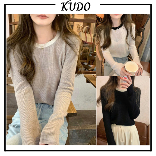 Áo len nữ dài tay màu trơn basic dễ mặc phong cách Hàn Quốc siêu xinh KUDOSHOP