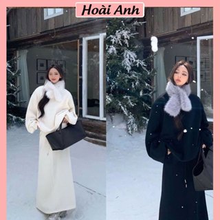  Set Bộ Đồ Nữ TRƠn Basic Nỉ 2 Da Áo Dài Tay Dáng Thụng Rộng Mix Chân Váy Dáng Dài Phong Cách Hàn Quốc 