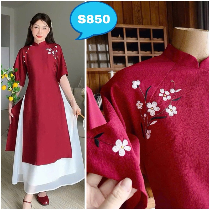   SHOP BIGSIZE NỮ 50KG ĐẾN 90KG  set áo dài gân xước hoa thêu bả vai kèm chân váy 