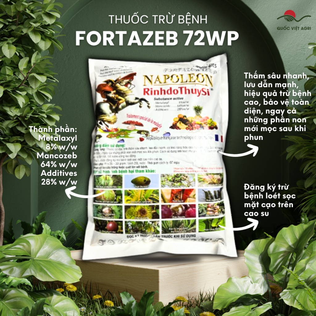 Thuốc trừ bệnh FORTAZEB 72WP NAPOLEON BYDOMINH (gói 1KG) - BỘT VÀNG Metalaxyl 8% + Mancozeb 64% Đặc 