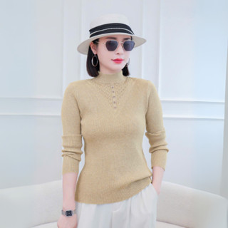 Áo len trung niên nữ quà tặng mẹ LYBEE TV014 cổ tròn cao, tay lửng, mềm mại, co giãn