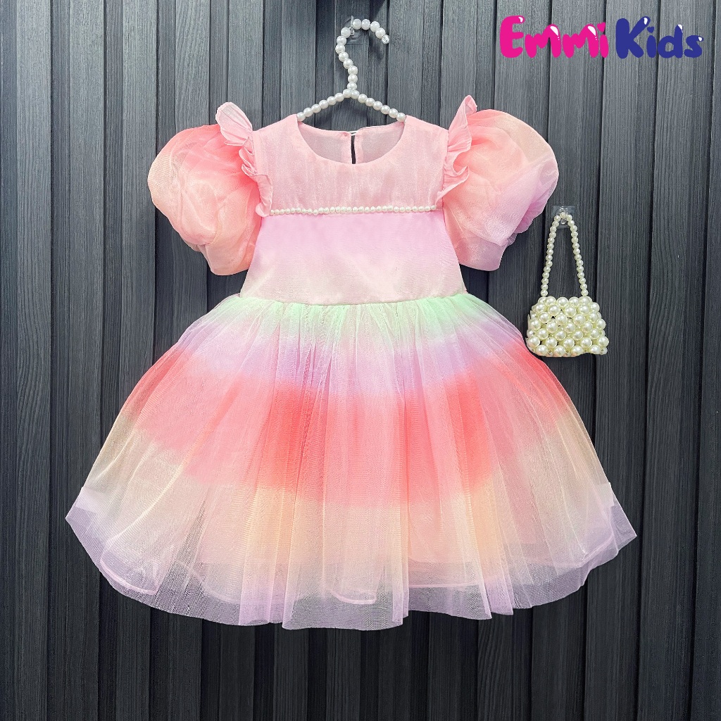 B56- EMMIKIDS Váy công chúa đi tiệc cho bé gái, Đầm xòe trẻ em Galaxy