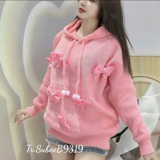 Áo len đính nơ có nón, áo len nữ tay dài VIENS STORE