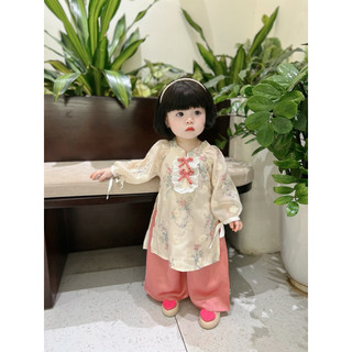  Áo Dài In Và Thêu Hoa Ngực Ren Quần Lụa Satin Kèm Cài Ngọc 5-12kg 