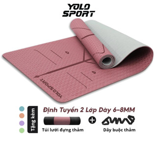  Thảm Tập Yoga Định Tuyến TPE 2 Lớp 6-8mm Cao Cấp Chống Trượt Kèm Túi Đựng Dây Buộc Du Lịch Tiện Lợi 