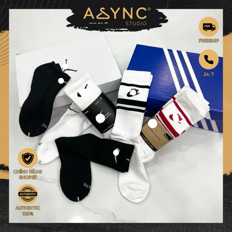 (Auth) Tất Vớ NlKE Dri-Fit Cổ Thấp Trung Cao Hàng Chính Hãng - Async Studio