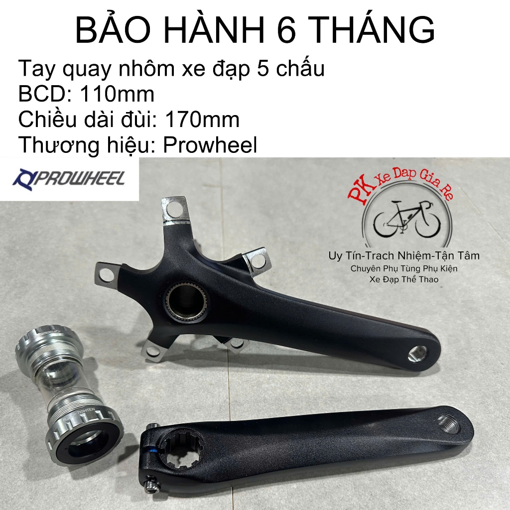 Tay quay xe đạp cốt rỗng BCD 110mm, Đùi lẻ xe đạp thể thao nhôm cao cấp 110BCD, Đùi cốt rỗng Prowhee