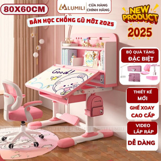 Bộ bàn học sinh chống gù Lumili E10, bàn ghế chống gù cho bé kèm ghế chống gù xoay 360 thông minh