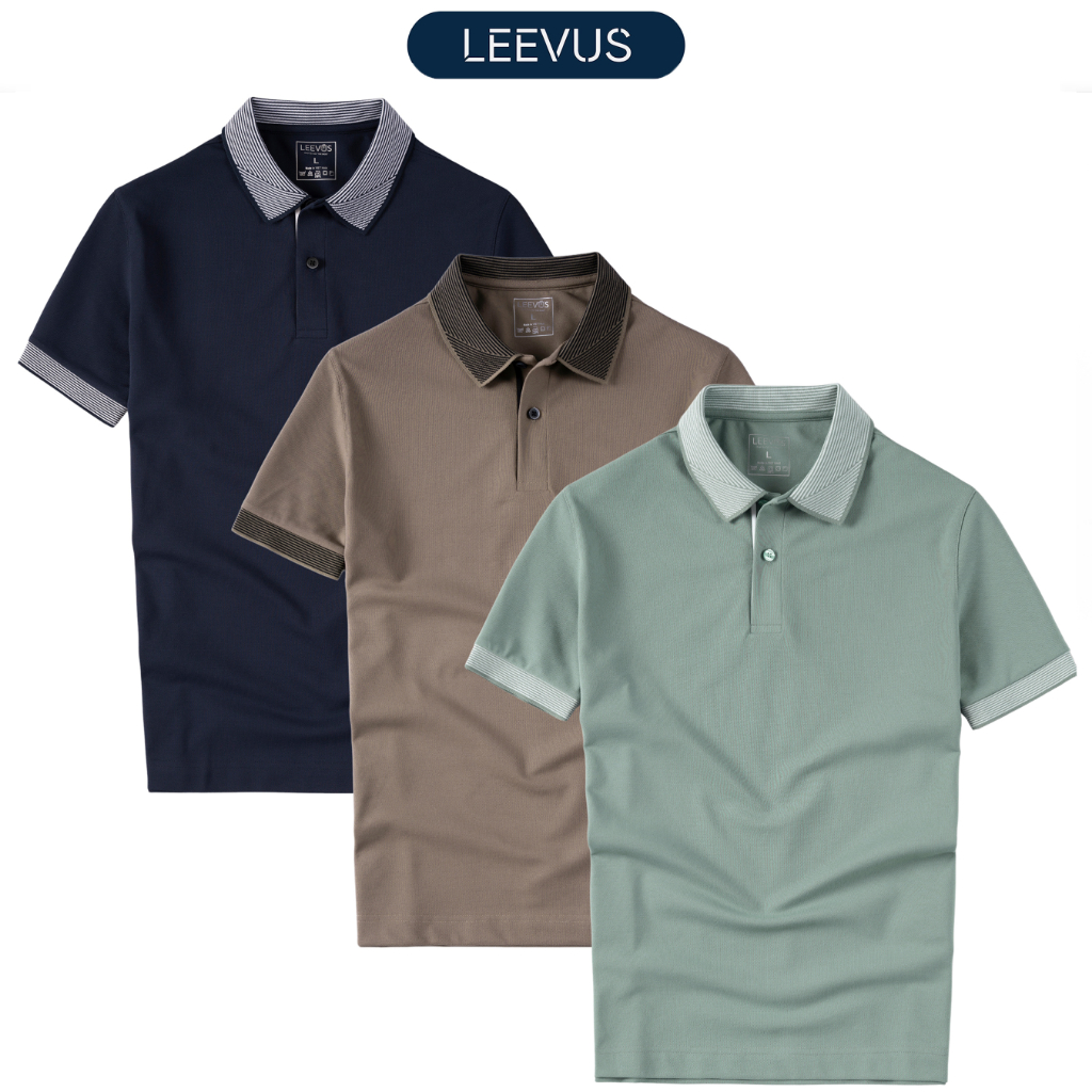 [TẶNG HỘP CHO ĐƠN TỪ 499K] Áo Polo nam STRIPED COLLAR LEEVUS phối sọc cổ, vải CVC cá sấu, form regul