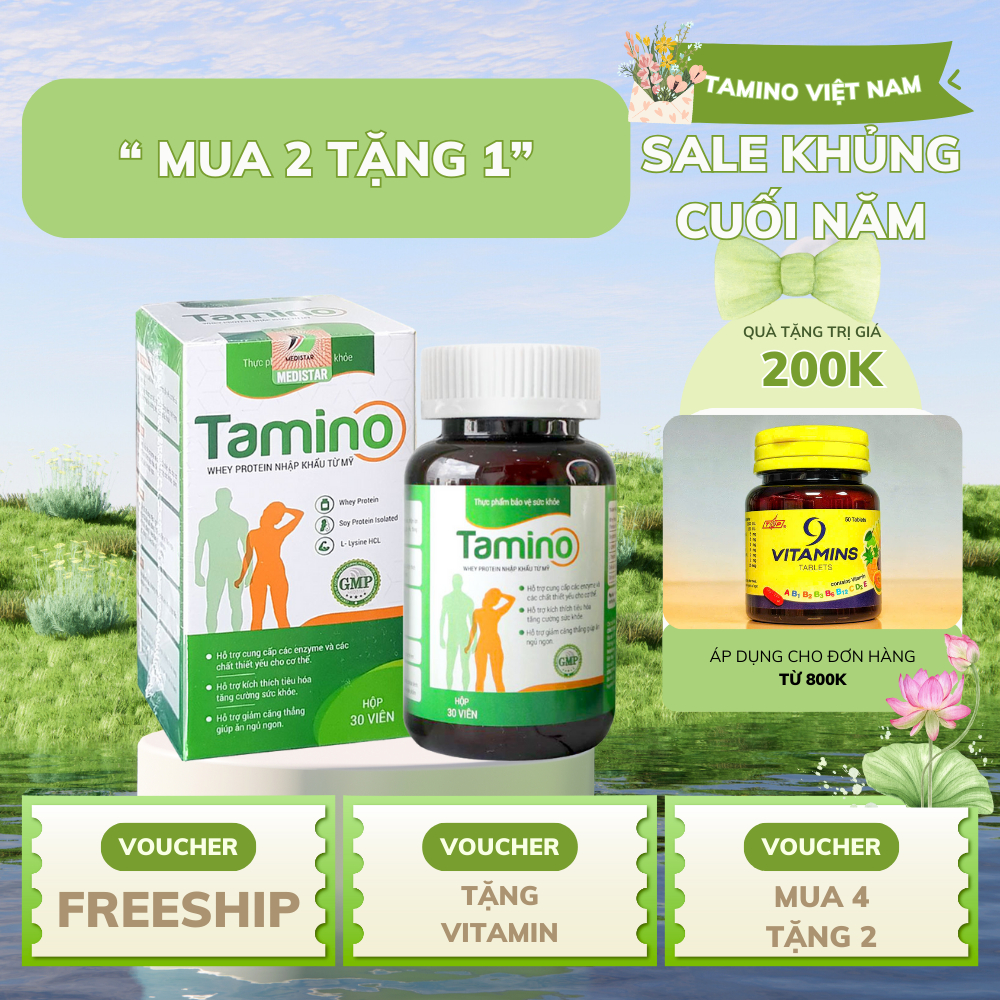 [COMBO 2 TẶNG 1 Hộp 9Vitamin] Tăng cân TAMINO nhập khẩu đạm Whey Protein từ Mỹ