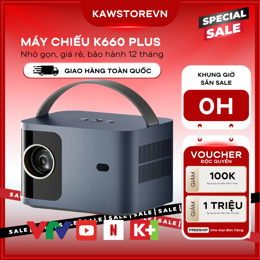 Máy Chiếu Mini Siêu Nét KAW K660 Plus Chính Hãng Giá Rẻ Cho Văn Phòng Gia Đình Trường Học