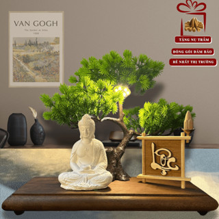 Tiểu Cảnh Xông Trầm Đặt Tượng Phật  (Size 30cm) Có Đèn, Đế Trụ Đốt Trầm ( Tặng kèm Nụ Trầm LLm