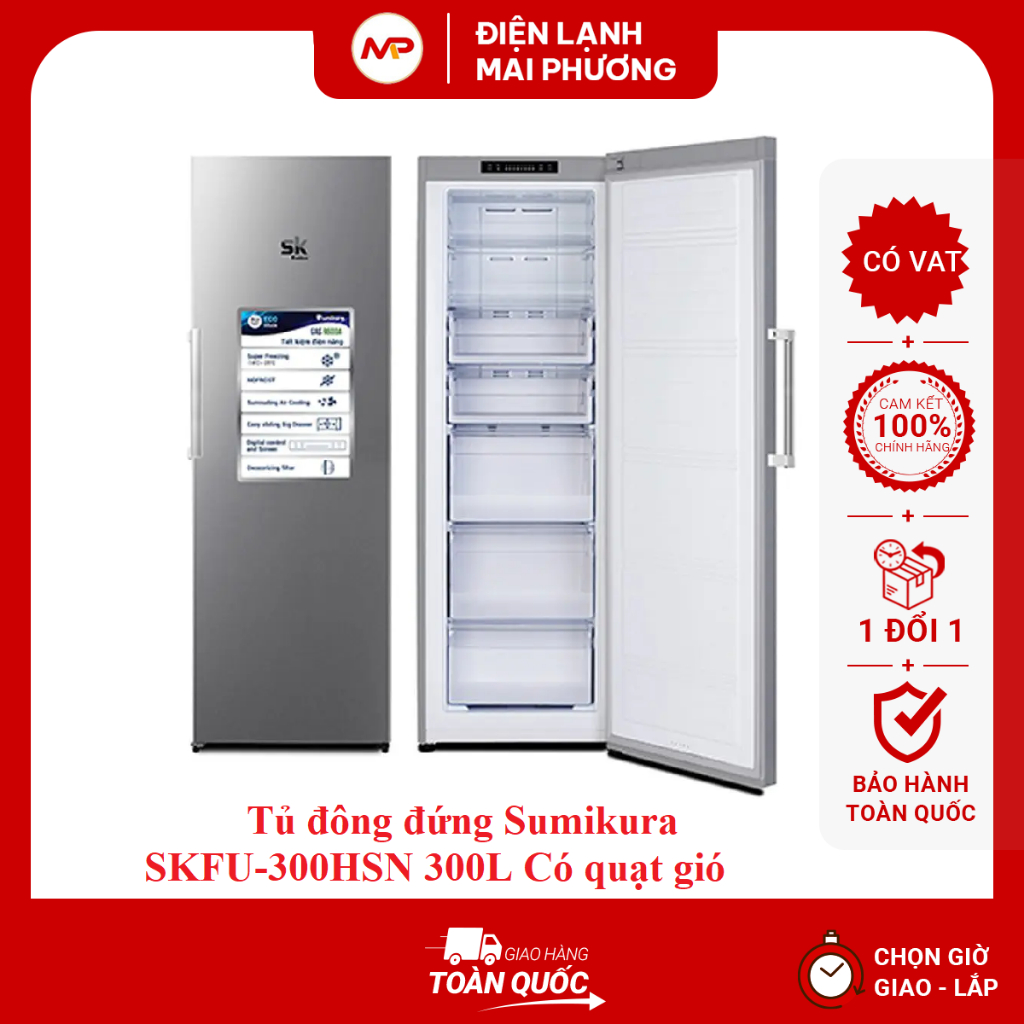 [FREESHIP + LẮP ĐẶT HN]Tủ đông đứng Sumikura SKFU-300HSN 300L KHÔNG ĐÓNG TUYẾT - (Bảo hành 24 tháng toàn quốc)