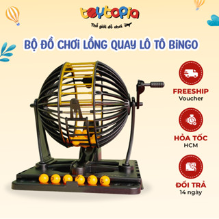 Bộ đồ chơi lồng quay số lô tô bingo 90 số 24 thẻ Toytopia, trò chơi giải trí vui nhộn cho bé