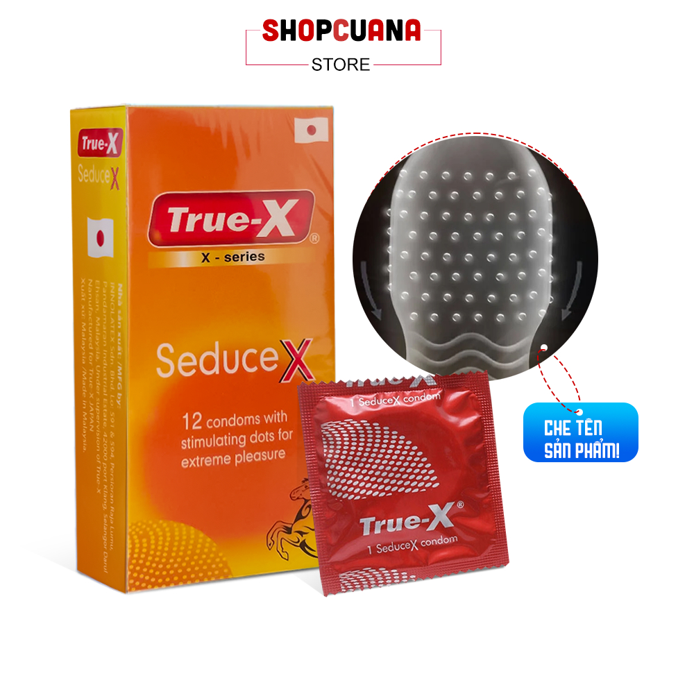 Bao Cao Su TrueX-SeduceX (Hộp 12 Cái) - Bcs Siêu Mỏng Kết Hợp Với Gân Gai Nhẹ Giúp Nàng Thăng Hoa