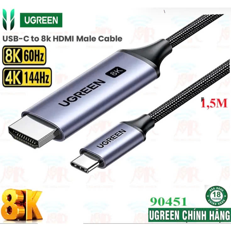 Cáp chuyển USB C to HDMI 8K Ugreen 90451 CM565 (HD 8K@60Hz 4K@144Hz (tương thích Thunderbolt 3)