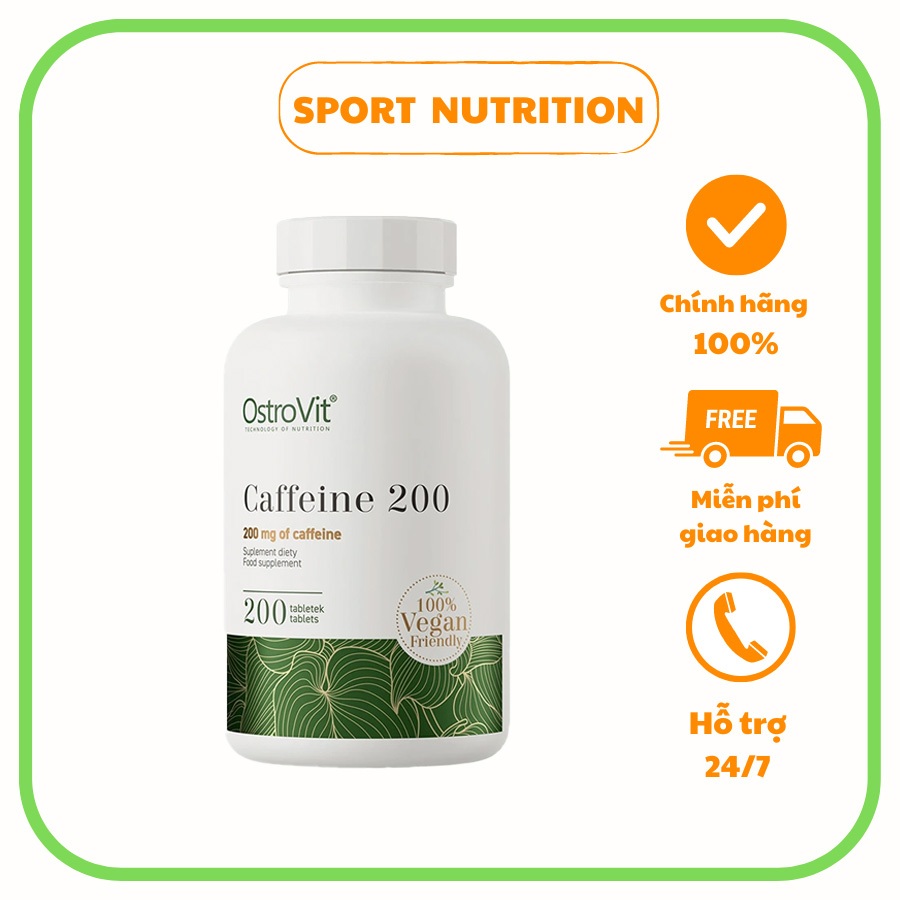 Ostrovit Caffeine 200mg, 200 viên  giúp tăng cường sự tỉnh táo và tập trung
