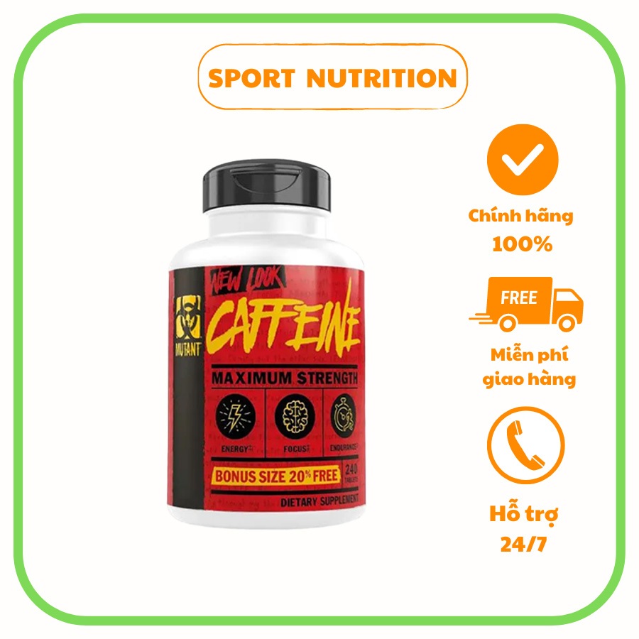 MUTANT Caffeine, 240 viên - giảm mệt mỏi, tăng cường tỉnh táo, tăng khả năng tập trung não bộ