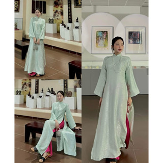 [NEW_Tay Dài] Set Áo Dài Gấm Dáng Xuông Form Dài Phối Quần Lụa