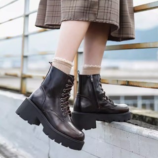 [91126] Platform Combat Boots - Giày da nữ vintage Li retro (giày da thật - genuine leather)