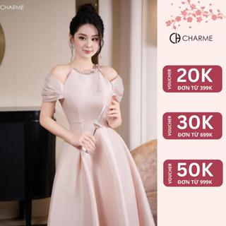 Đầm đi tiệc trễ vai cổ yếm cổ đính đá Charme 409035