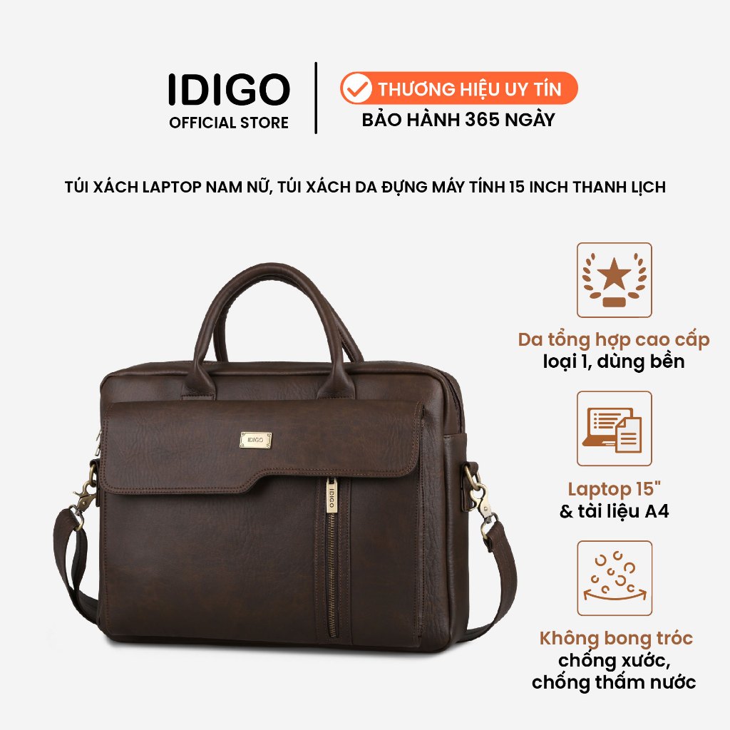 Túi xách công sở nam nữ nắp vạt xéo thanh lịch IDIGO MB2 - 6012, túi đựng laptop 15 inch cao cấp