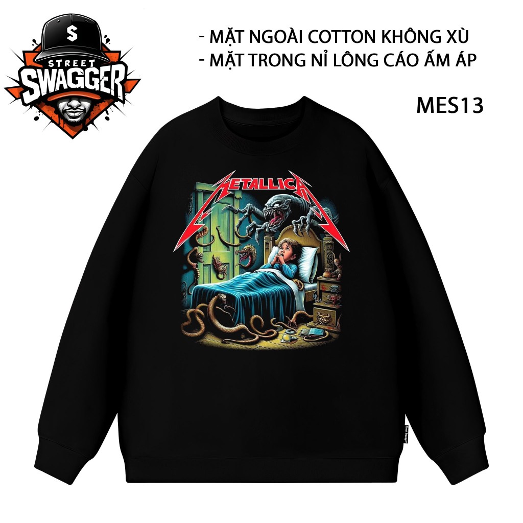 Áo nỉ lông cáo Sweatshirt Street Swagger Brand, Áo nỉ ban nhạc Metallica, Áo Rock Unisex MES13