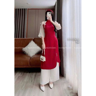 Set bộ áo dài tay lỡ phối màu kèm quần ống suông VIENS STORE