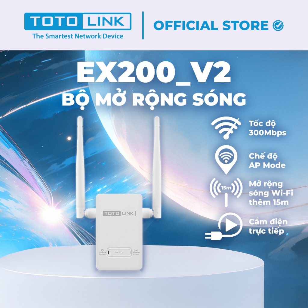 [Hoả Tốc]Bộ Kích Sóng Wifi Repeater Chuẩn N 300MBPS Totolink EX200 -Tăng Cường Tín Hiệu Wifi, Giải Quyết Vấn Đề Mất Sóng