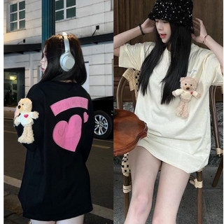 Áo Thun Nữ Cao Cấp Phong Rộng Giấu Quần Tay Lỡ Thêu Hình sau cổ tròn nhiều màu Kèm Gấu Siêu cute