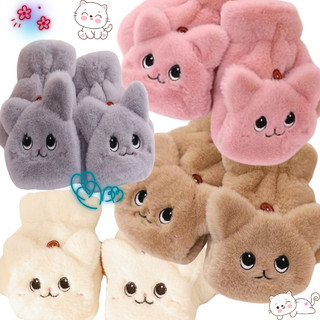  Găng Tay Hở Ngón Nữ Hình Mèo Dễ Thương Vải Polyester Mềm Dày Dặn Giữ Ấm Mùa Đông Cho Các Tình iu 