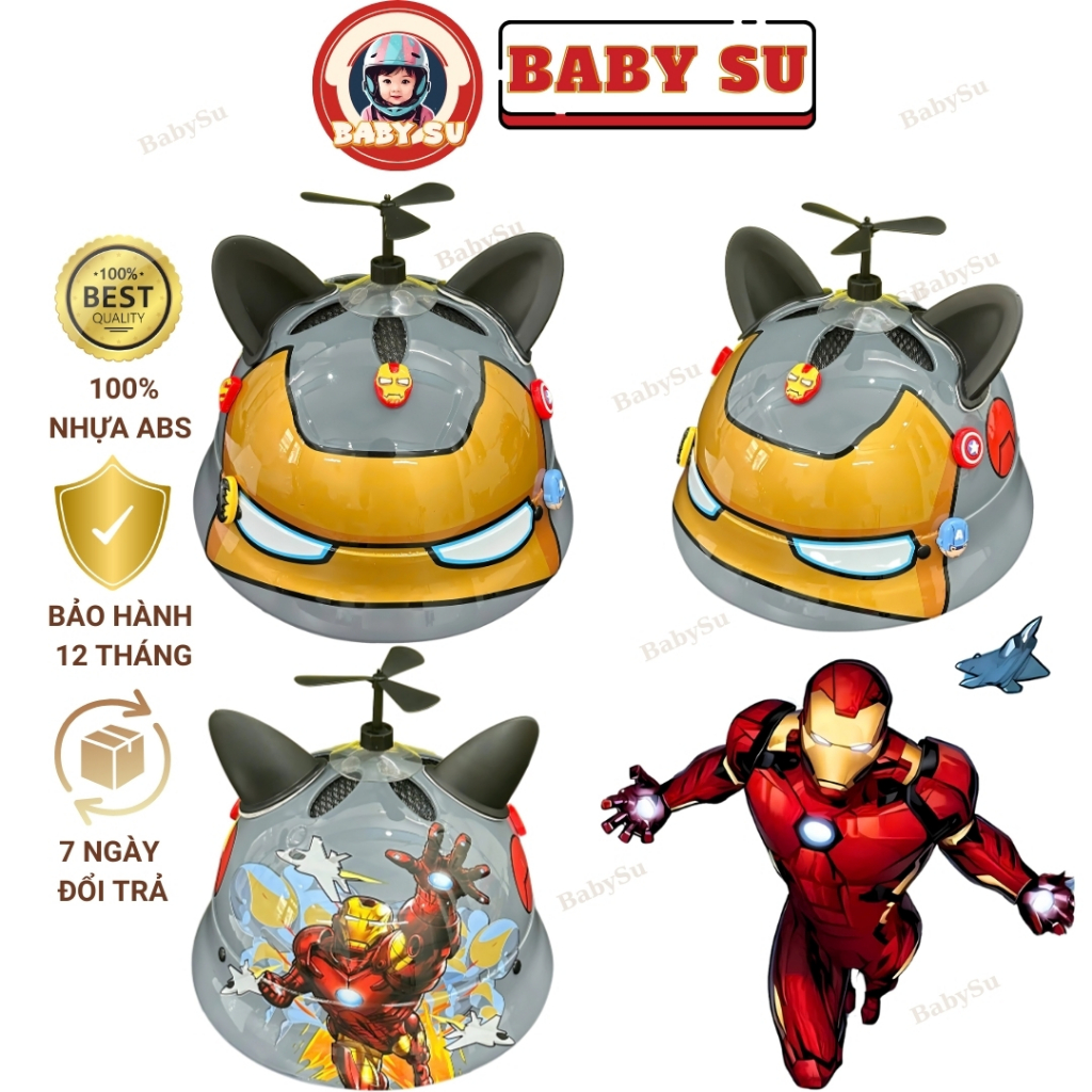 Nón bảo hiểm cho bé vành tròn hình siêu nhân IRON MAN, kèm quà tặng kèm chính hãng Lota Helmet BH 12