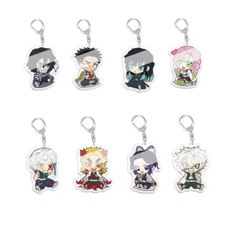Demon Slayer Anime Đậu Ngồi Tanjiro Giyuu Mặt Dây Chuyền Móc Khóa Acrylic Hai Mặt