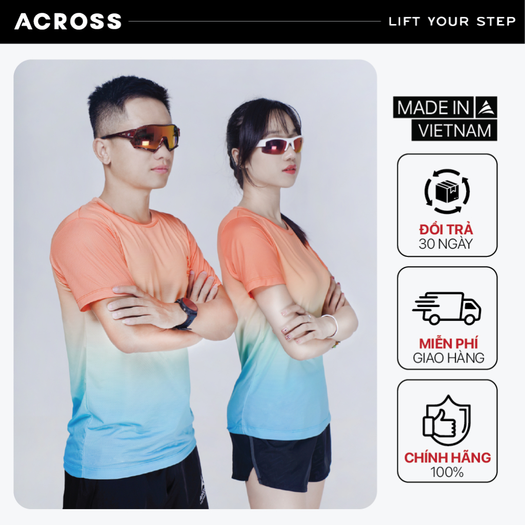 Áo thun thể thao chạy bộ cầu lông, nam nữ ACROSS LIGHT TO SHINE thấm hút mềm nhẹ nhanh khô màu Cam X