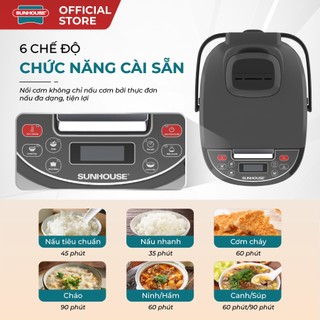 Nồi cơm điện tử 1.8L Sunhouse SHD8909B - 6 chế dộ, giữ ấm  12 tiếng - Mâm nhiệt lớn, cơm dẻo, chín đều