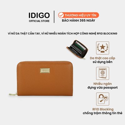 Ví nữ da thật cầm tay nhiều ngăn, đựng passport tích hợp công nghệ RFID Blocking IDIGO FW1 - 4311