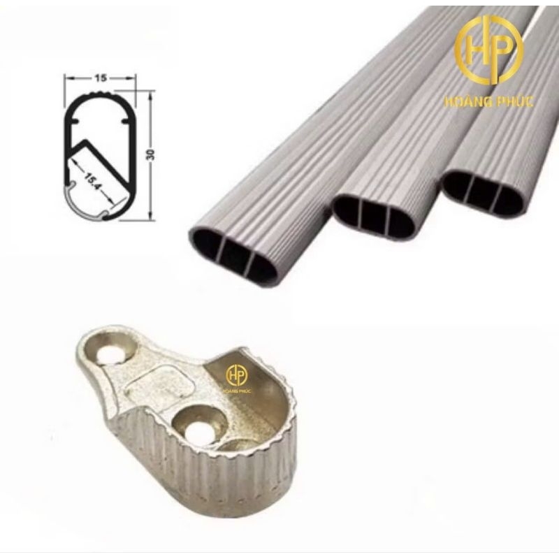 Chén Ovan - Bas Đỡ Thanh Treo Quần Áo -dạng oval - Bas suốt thanh nhôm