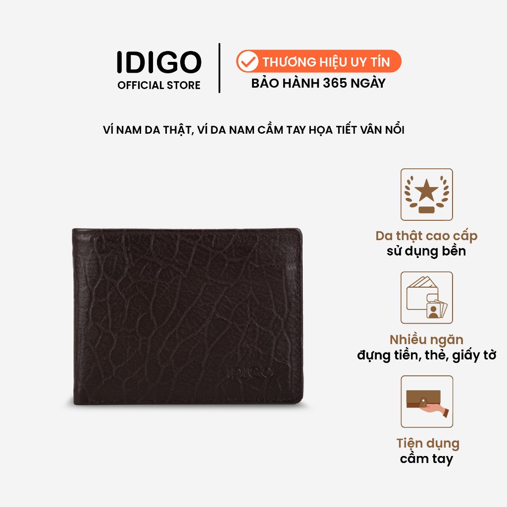 Ví da nam chữ nhật hoạ tiết vân nổi IDIGO MW1-303-00